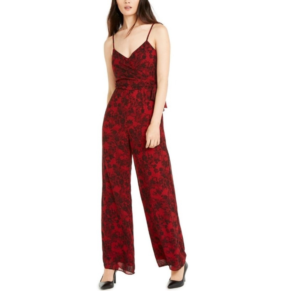 MICHAEL KORS Women's Lace Print Spaghetti Strap Belted Jumpsuit Size XL